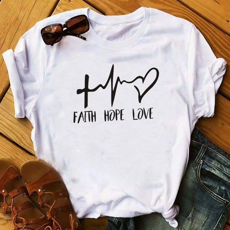 Новые модные рубашки модная футболка с буквенным принтом топы надписью Faith Hope Love