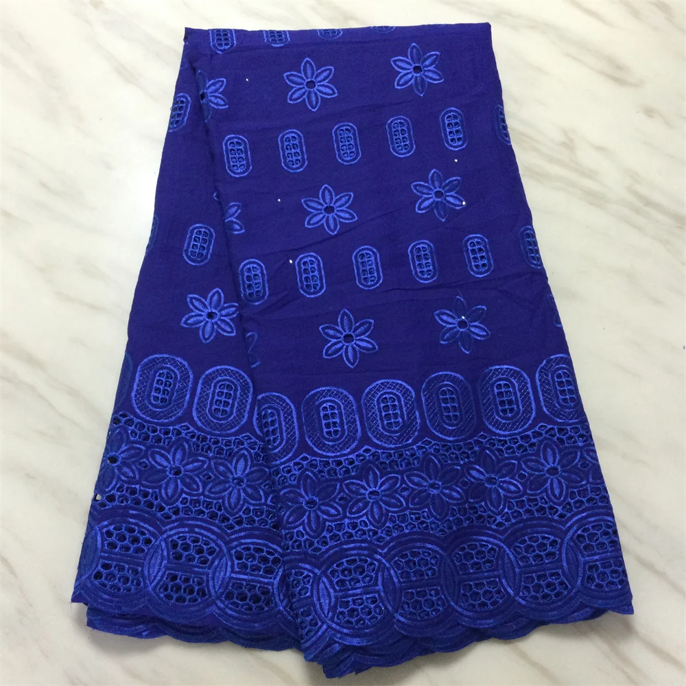 

5Yards/Lot Fashion Royal Blue African Cotton Fabric Polyester Embroidery Swiss Voile Lace Match Rhinestones For Dressing PL15445