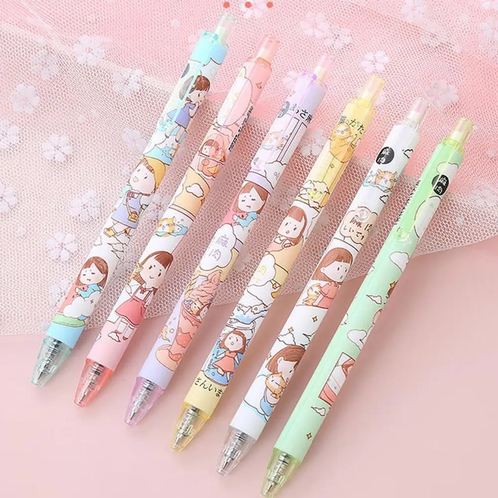 

1 шт. Kawaii милые девушки Пресс мультипликационная гелевая ручка 0,5 мм черный, канцелярские принадлежности подарок в стиле «граффити» ручек мо...
