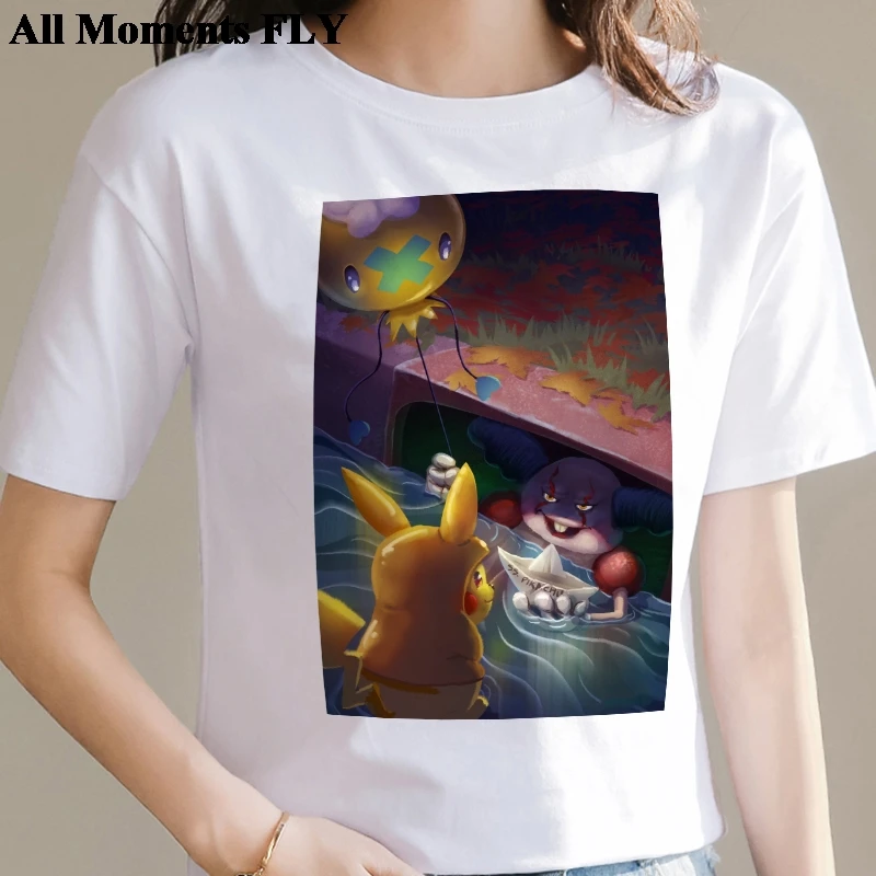 Пикачу из мультфильма Футболка с принтом Покемон аниме футболка Женская рубашки