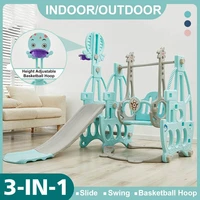 3 in 1 baby slide with swing chair set climber slide kids playset basketball hoop combination infant playground toy for toddler