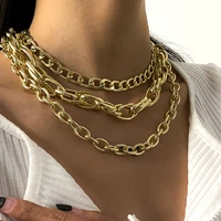 3pcsset multilayer gothic punk hip hop aluminum crosslink necklace women chunky short clavicle necklaces glamour girl jewelry