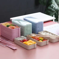 900ml healthy life wheat straw 3 layers lunch box with spoon fork microwave japanese food container preservation box
