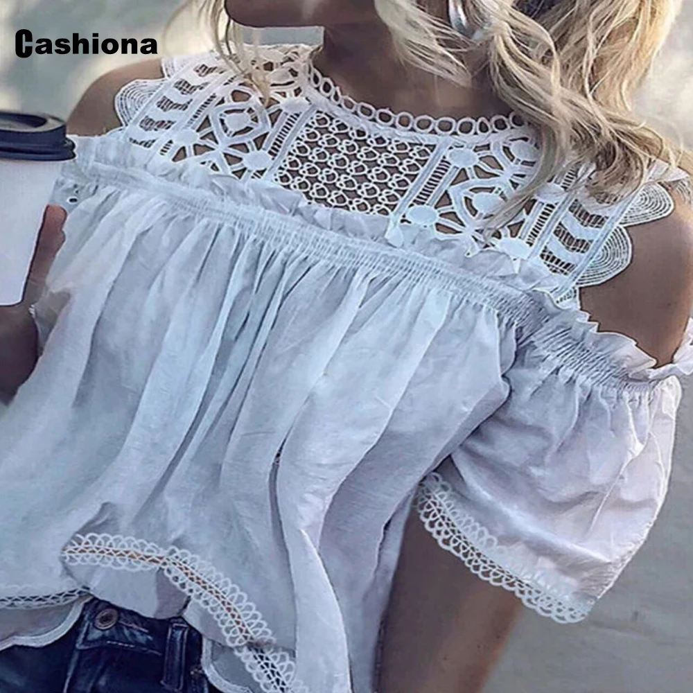 Cashiona Women's Top Hollow Out Blouses Half Sleeve Elegant 2022 Summer Casual Shirt blusas ropa mujer femme 4xl