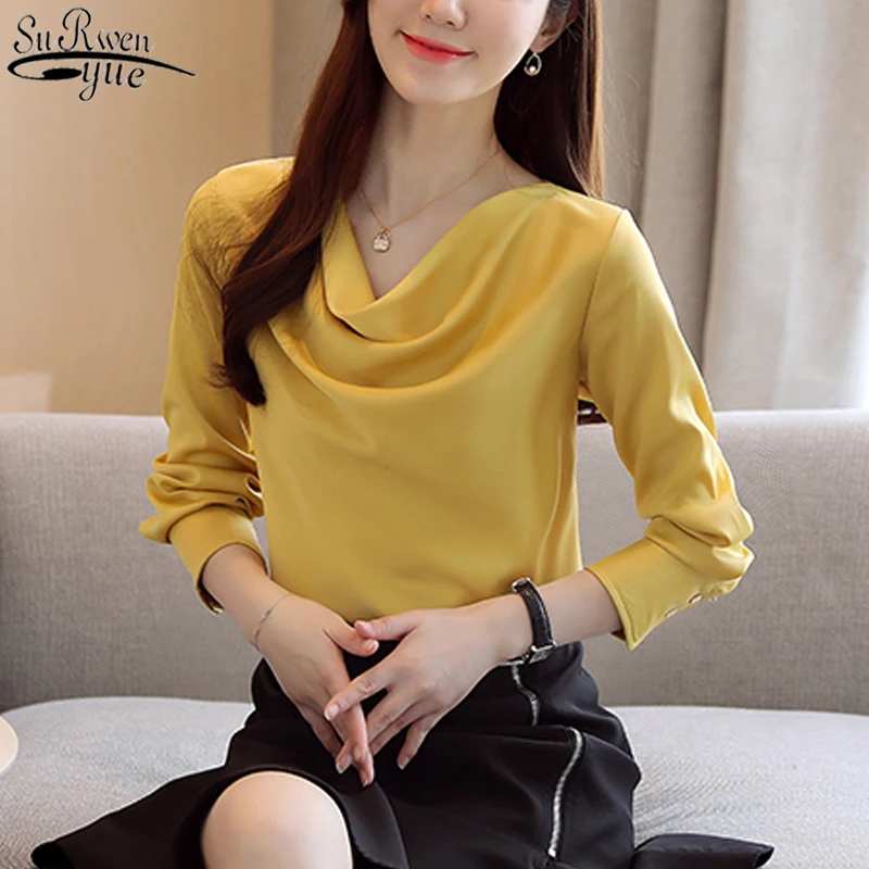 

Модная Однотонная рубашка с длинным рукавом 6 цветов, женские элегантные офисные рубашки, осень 2021, Женские топы и блузки, блузы для женщин ...