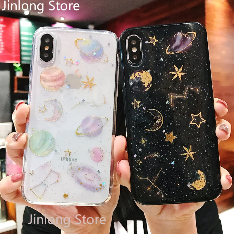 Чехлы для iphone 6 6s 7 8 xr xs max модные блестящие чехлы с космическими планетами