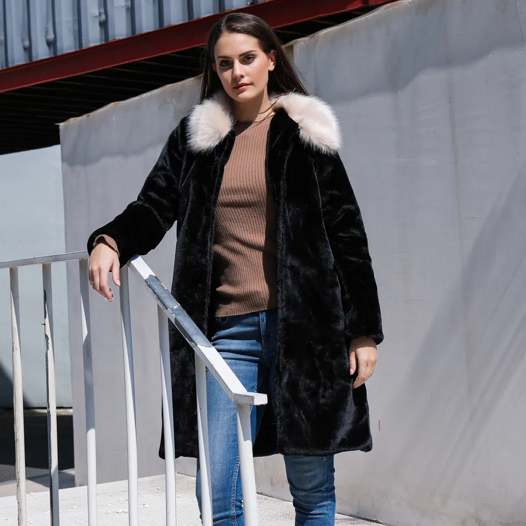 Стильное зимнее женское пальто из искусственного кроличьего меха роскошное