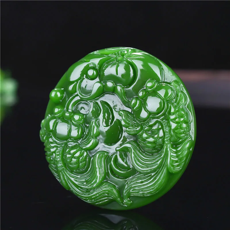 Ожерелье с подвеской в виде золотой рыбки из натурального зеленого нефрита