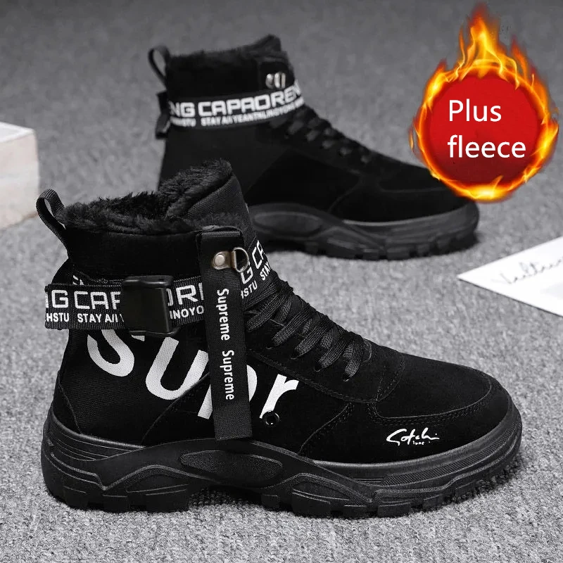 

Мужские зимние ботинки до щиколотки, теплая модная мужская обувь на толстой подошве, новинка 2022, модная кашемировая плюшевая повседневная с...