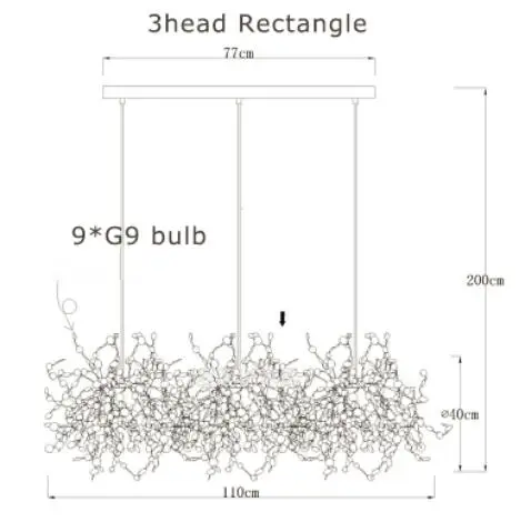 3head rectangle Terzani Argent люстра освещение ручной работы из нержавеющей стали люстра с листьями лампа Вилла чулок освещение/подвесные светильники - Цвет абажура: 3head rectangle