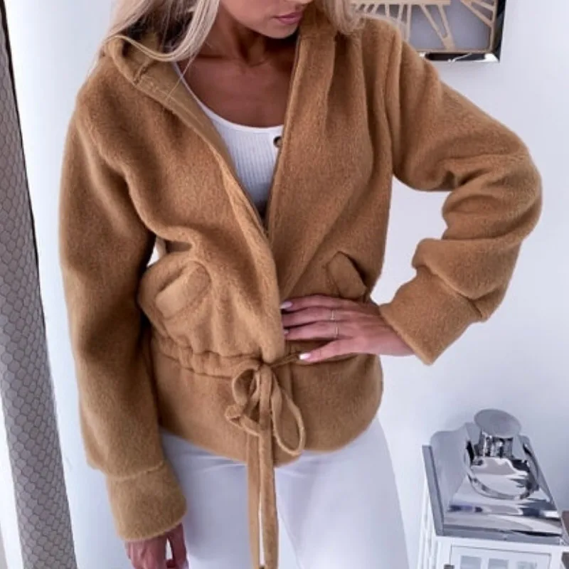 

Women Polar Fleece Hooded Jacket Outwear 2020 Autumn Winter Long Sleeve Soft Full Zip Sweatshirt Elastic Waist Coat Female