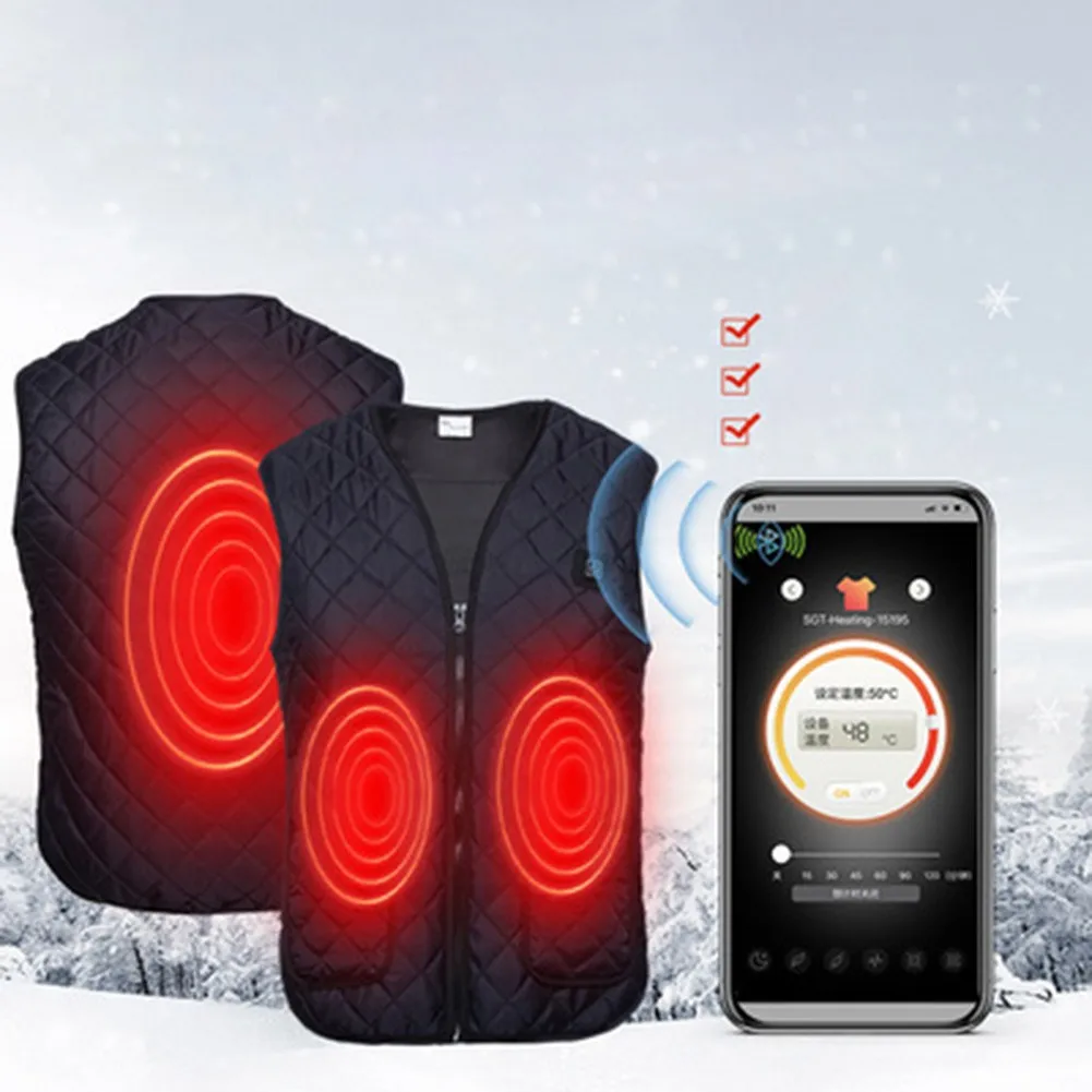 

USB Electric Heated Vest 3 Heating Zones 5 Levels Heating Jackets Bluetooth Control Winter Outdoor Skiing Fishing Hunting Vest