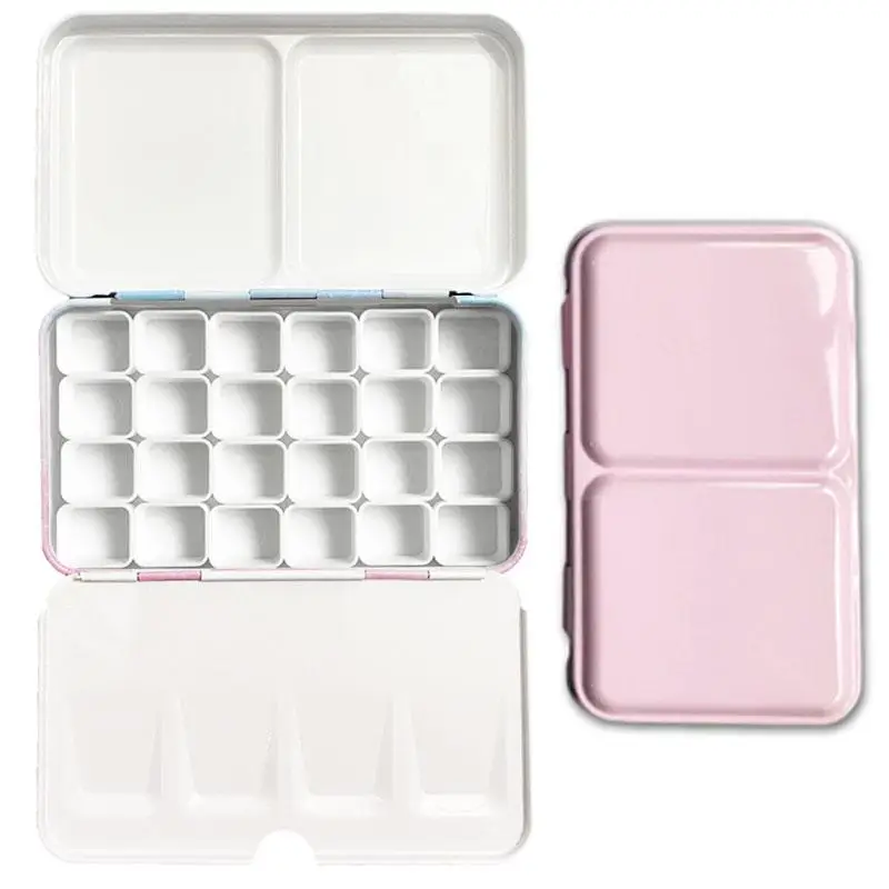 

Colorful Empty Palette Case Tins Box Paint Storage Iron Box with 24 Half Pans For Watercolor Paints Painting Art Supplies