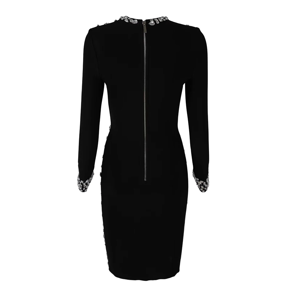 2019 высококачественное облегающее платье ручной работы со стразами черное с