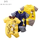 Летняя одежда для маленьких мальчиков комбинезоны с рисунками из мультфильмов, коллекция 2022 года, хлопковые комбинезоны для новорожденных девочек, детская одежда с короткими рукавами костюм с животными для детей возрастом от 0 до 24 месяцев