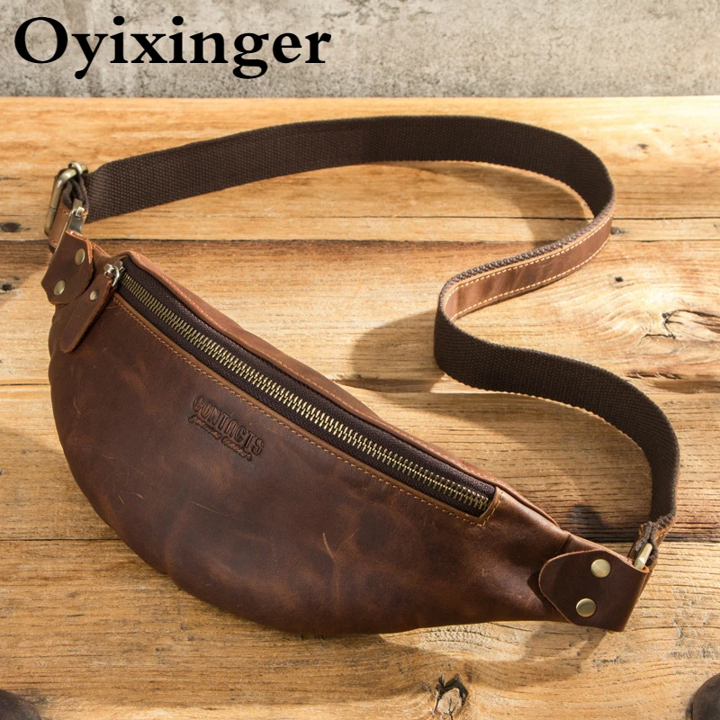 Мужская поясная сумка OYIXINGER из кожи Crazy Horse многофункциональная нагрудная