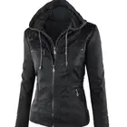 Зимняя куртка из искусственной кожи, женские повседневные пальто из искусственной кожи, новая верхняя одежда на молнии, Женская мотоциклетная куртка со съемной молнией и капюшоном
