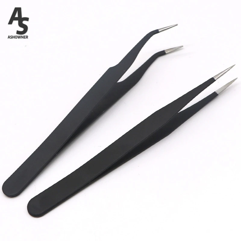

1pcs Stainless Steel Black Curved Straight Eyebrow Tweezers Anti Acid Nipper Rhinestone Picking Tool False Eyelash Nail Art Tool