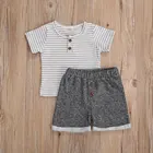 Комплект одежды для маленьких мальчиков, хлопковая футболка в полоску для новорожденных, шорты на пуговицах, милая одежда для маленьких мальчиков