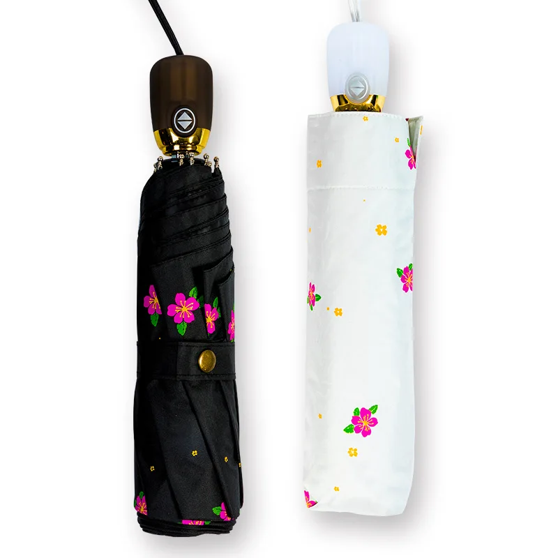 Милый маленький автоматический зонт складной черный пластиковый зонтик от