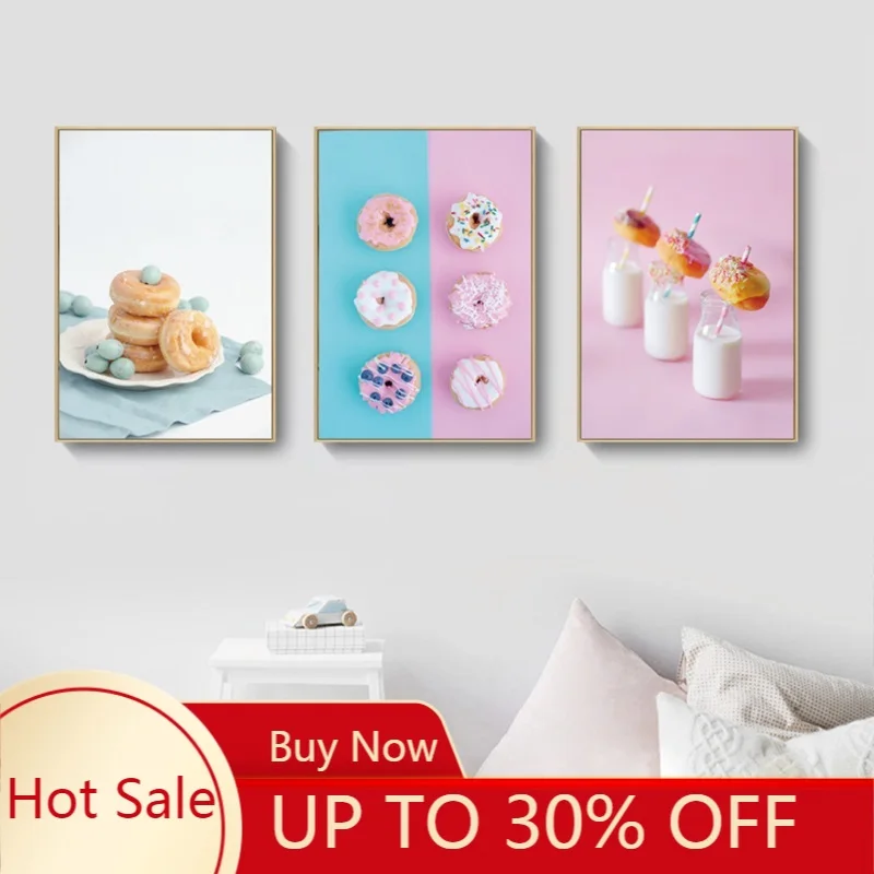 

Nordic Food Poster Sweet Dessert Canvas Painting Donuts Posters And Prints Decoration Wall Art Pictures for Restaurant Unframed