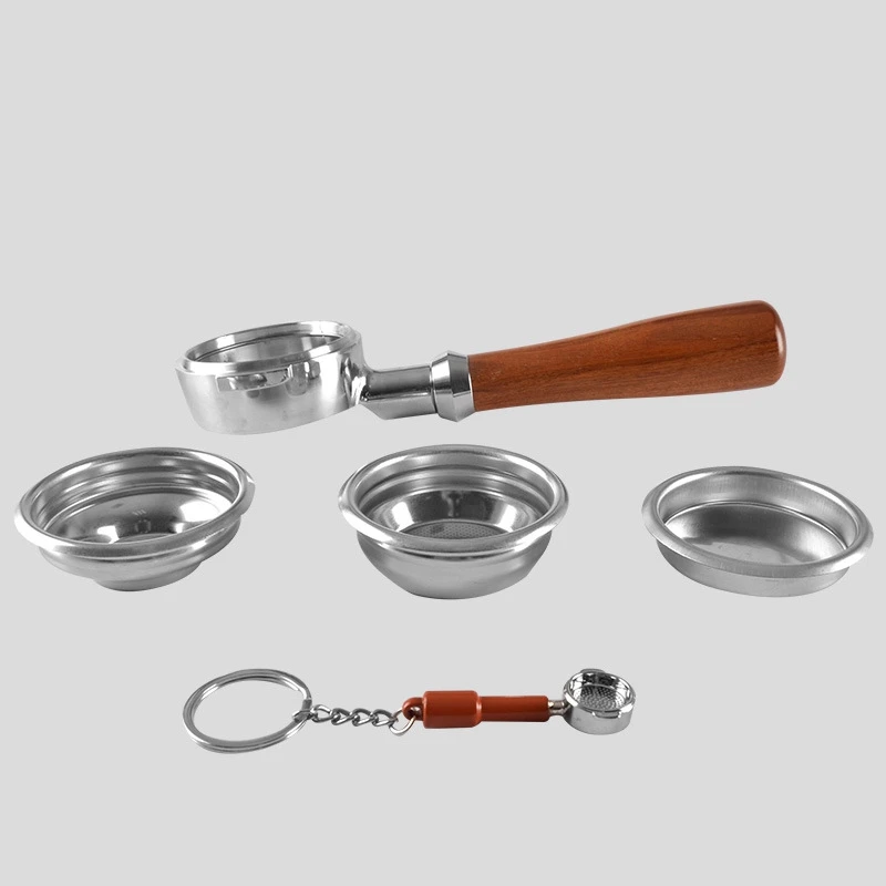 

5pcs 58mm Stainless Steel Coffee Machine E61 No Base Filter Bracket Coffee Bottomless Handle Coffee Spoon Wooden Handle