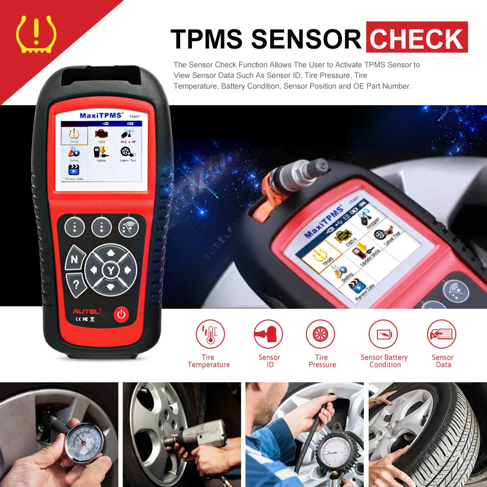 

AUTEL MaxiTPMS TS601 TPMS Tire Pressure Activator Complete TPMS Activation Programming Tool Tire Monitoring System Scanner Tools
