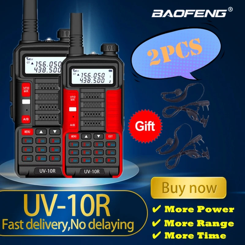 

2Pcs Baofeng UV10R Walkie Talkie 10W VHF UHF Dual Band Two Way CB Ham Radio UV 10R Portable USB Charging Radio Transceiver UV5R