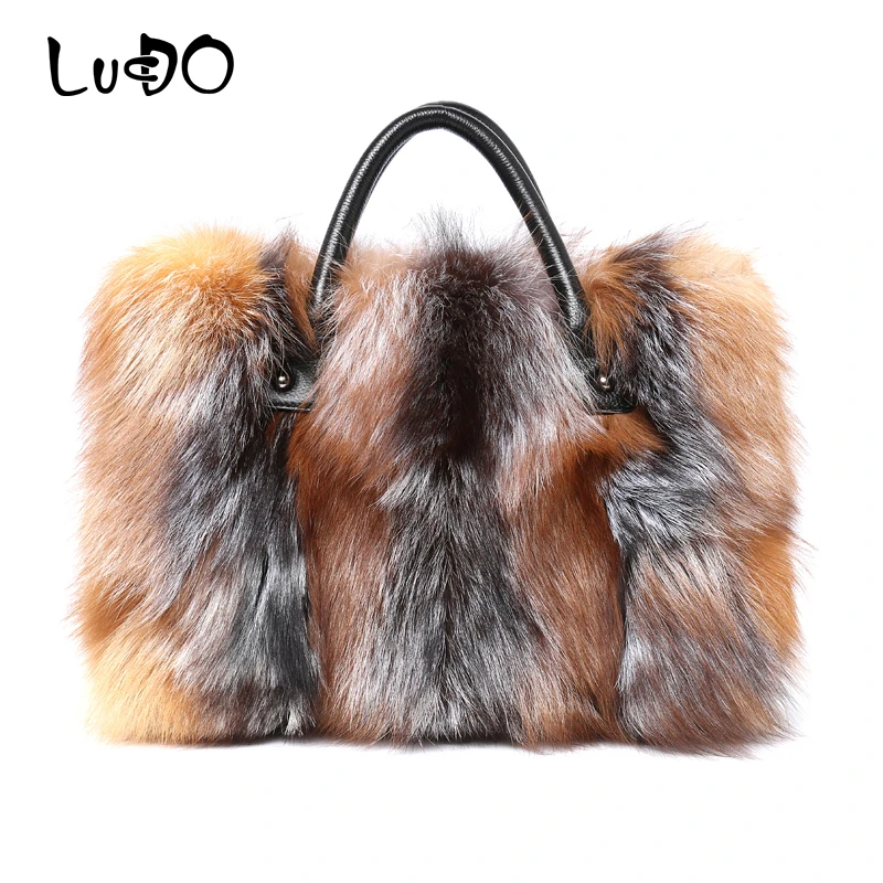 

Real Fox Fur Woman Handbags Big Totes Luxury Genuine Leather Hand Bags Multicolour Bags Ladies Crossbody Bags Brand Gift Bolsa