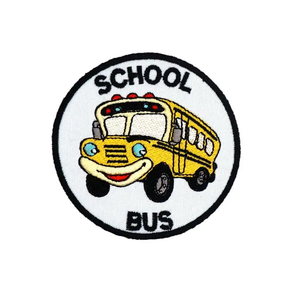 Школьный автобус мультфильм утюжок на подложке вышитый патч|Заплатки| |