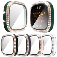 screen protector glass film cover for fitbit versa 3 2 sense watch case two color women diamond hard pc edge bumper slim shell