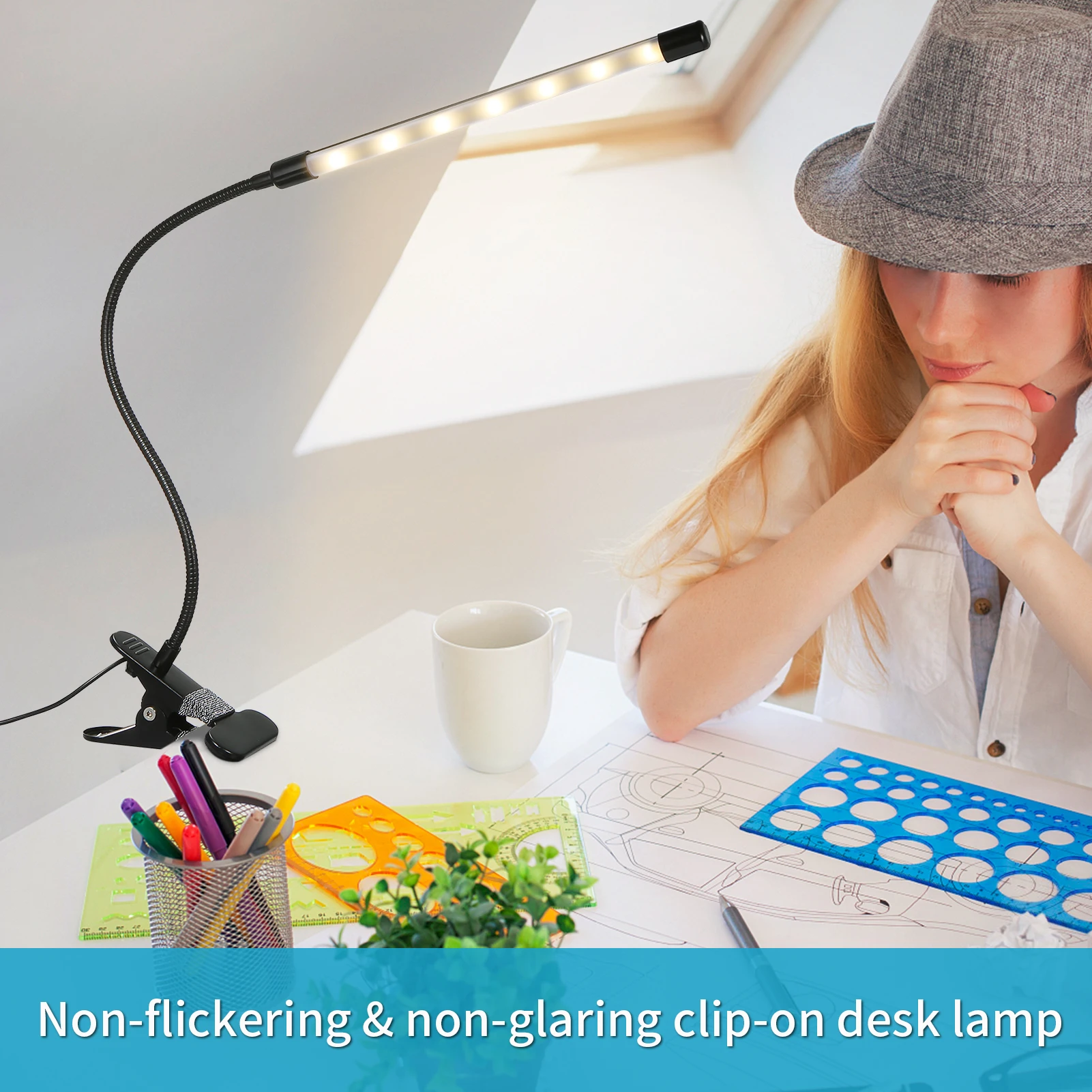 

Flexible LEDs Clip-on Desk Lamp Dimmable Reading Light 3 Lighting Modes 10 Brightness Levels Table Lamp for Bed Office Workbench