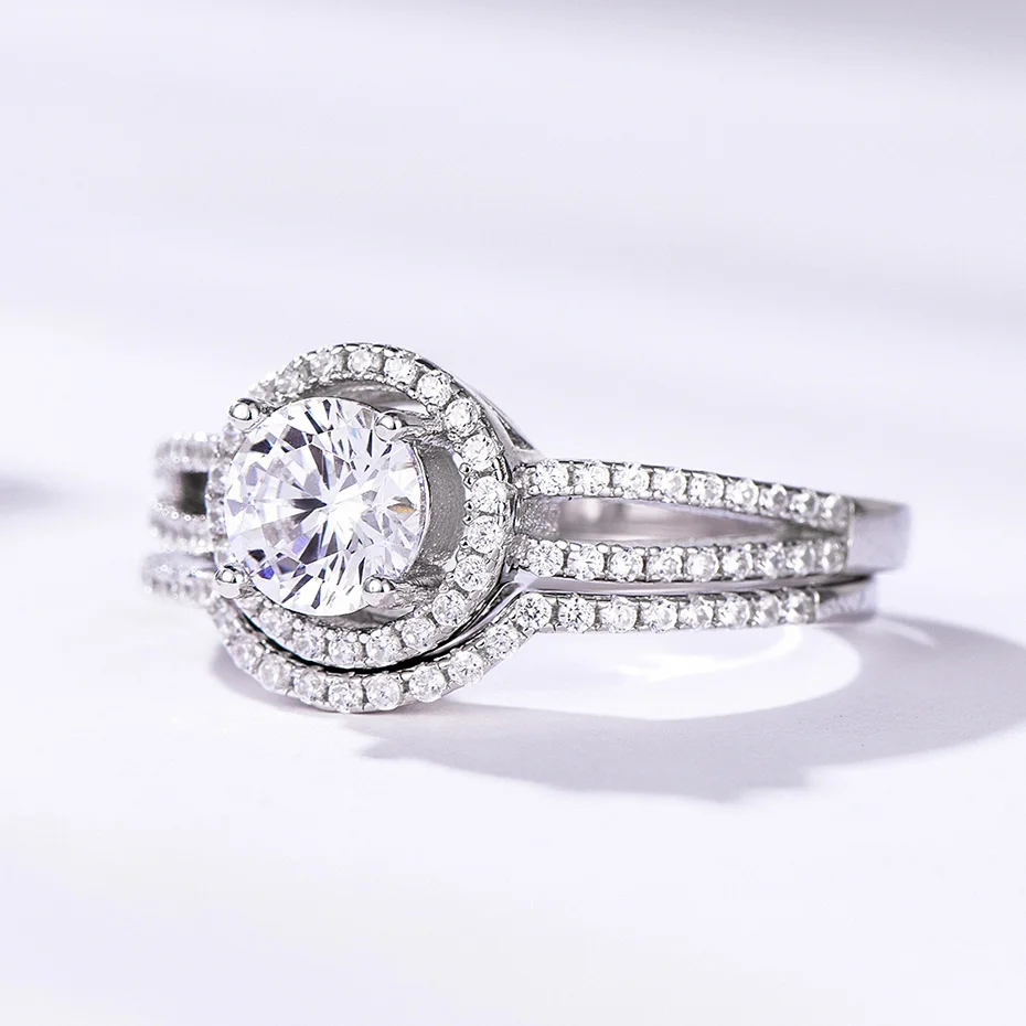 Kuolit 0.8ct Sona бриллианты кольца для женщин 925 пробы Серебряное кольцо круглая огранка камень обручение невесты подарки ювелирные украшения