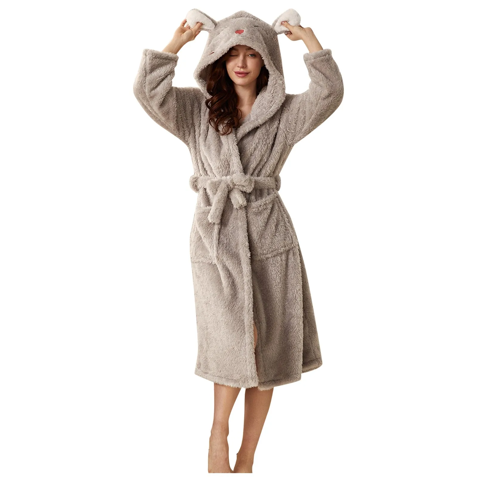 Flannel Bath Robe Sleepwear Women Bunny Ear Hooded Bathrobe Soft Warm Double Face Velvet Pajamas Home Wear | Женская одежда