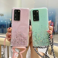 glitter crossbody case for huawei p50 p30 p40 pro honor 50 10 lite 20 30 pro 30s 20i 10i p smart z y6p necklace lanyard cover