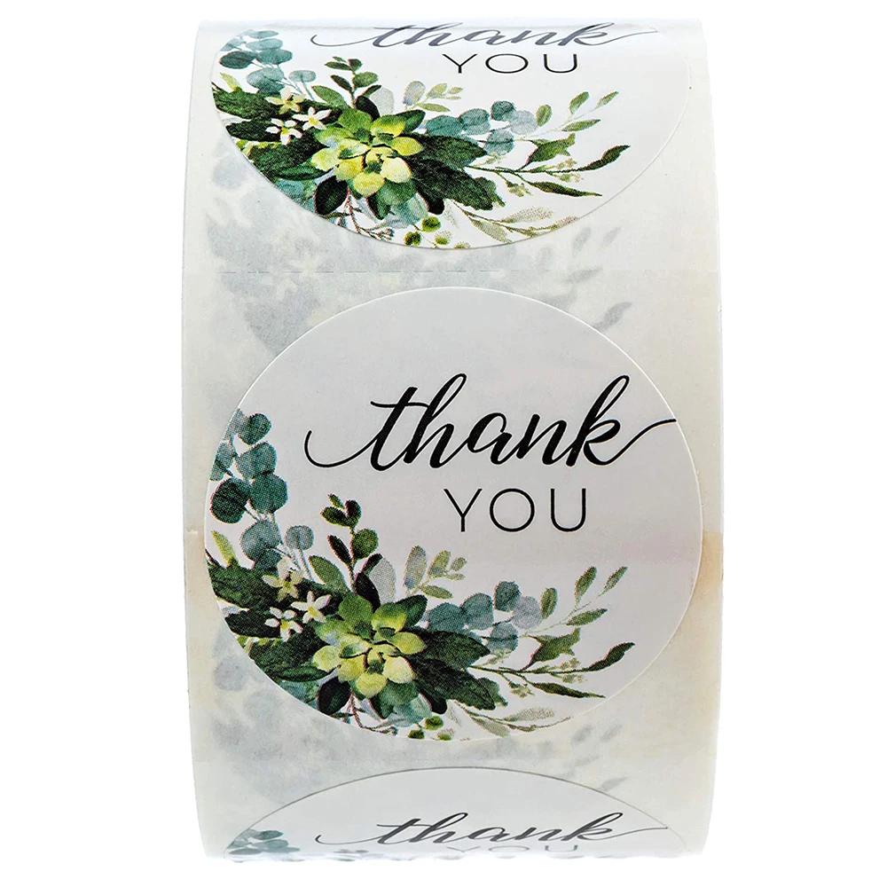500 шт./рулон наклейки с зелеными цветами благодарим вас этикетка для цветов