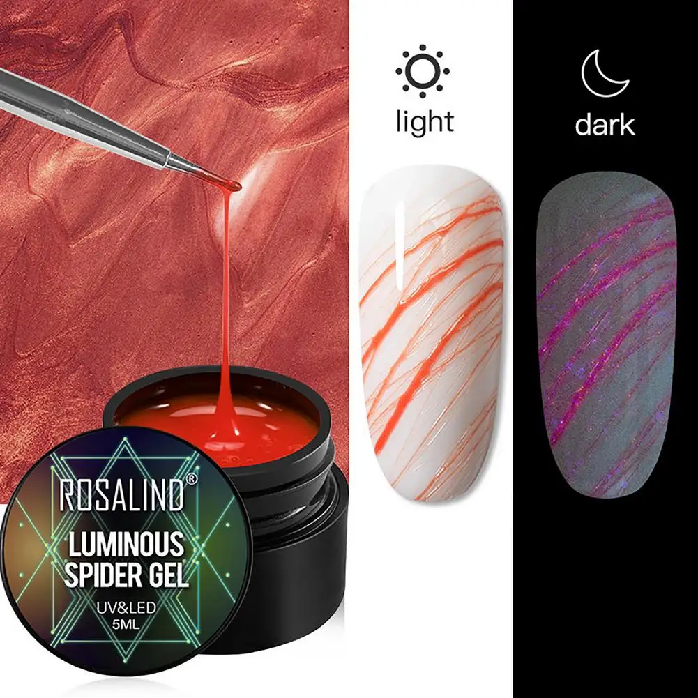 

8Pcs Luminous Spider Nail Gel Polish Set 5ml Fluorescent Effect Nail Art Elastic Drawing Silk Spider Non-toxic Soak Off Gel Varn