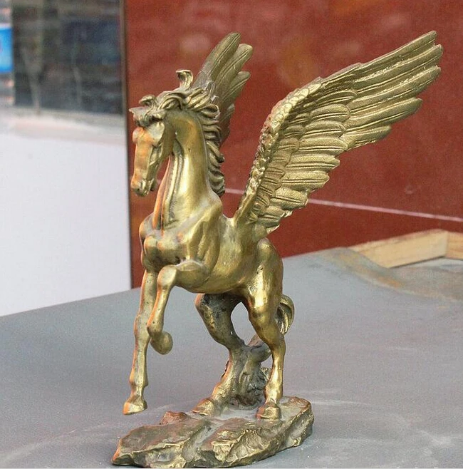 919 + 6 &quotМиф Китайский Фэншуй Медь Латунь Пегас Летающая лошадь крыло Статуя