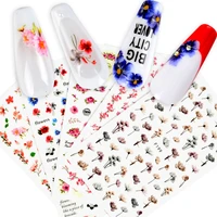 5pcsset 3d flower slider on nails letter sticker decals flamingo design adhesive manicure tips nail art decorations