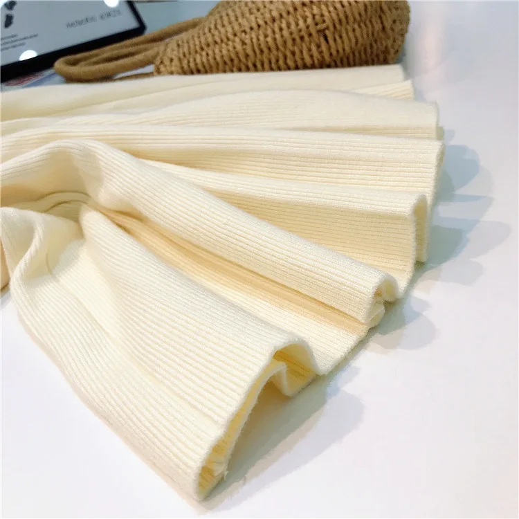 

Vintage Wild Waistband Pleated Long Skirt 2021 Knitted Skirt Loose Leisure High Waist Pure Color