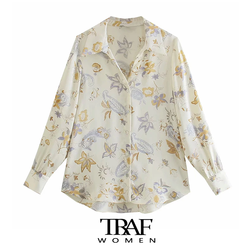 

Блузка женская с цветочным принтом, длинным рукавом и пуговицами
