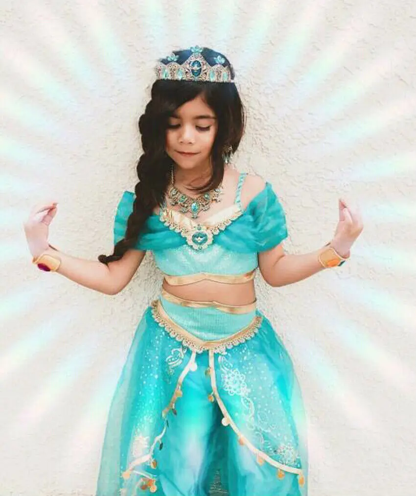 

Lovely Aladdin Jasmine Princess Halloween Princess Kids Girls Clothes Sets Cosplay Costume Party Outfits 3-8Y