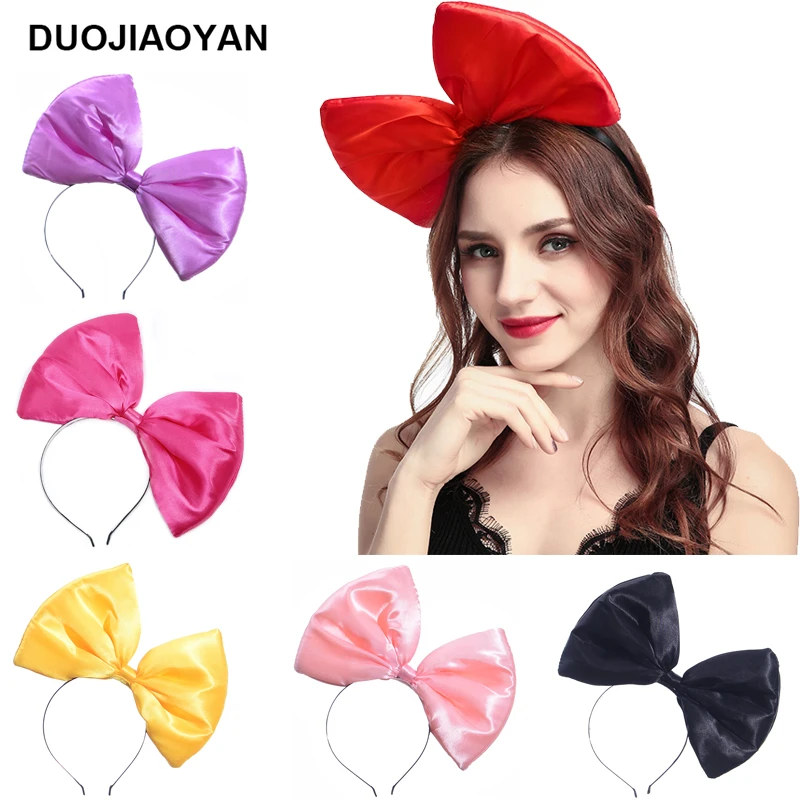 

DUOJIAOYAN 2020 Fashion Fabric Satin Bow Headband Color Women Solid Hair Accessories Big Bow Hairband Party Hair Hoop Ornaments
