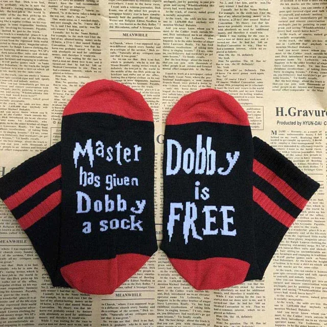Dobby is free 11 Изготовленные на заказ винные носки, если вы можете прочесть это, приносите мне бокал вина осень весна зима Хэллоуин Рождественский носок для подарков Прямая поставка - Цвет: Dobby is free 11