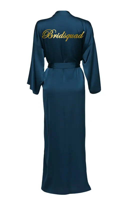 Silk Satin Long Lace Robes Bridesmaid Robes Bride Robe Long Sleeve Custom Robe Women Long Wedding Bathrobe Navy Blue