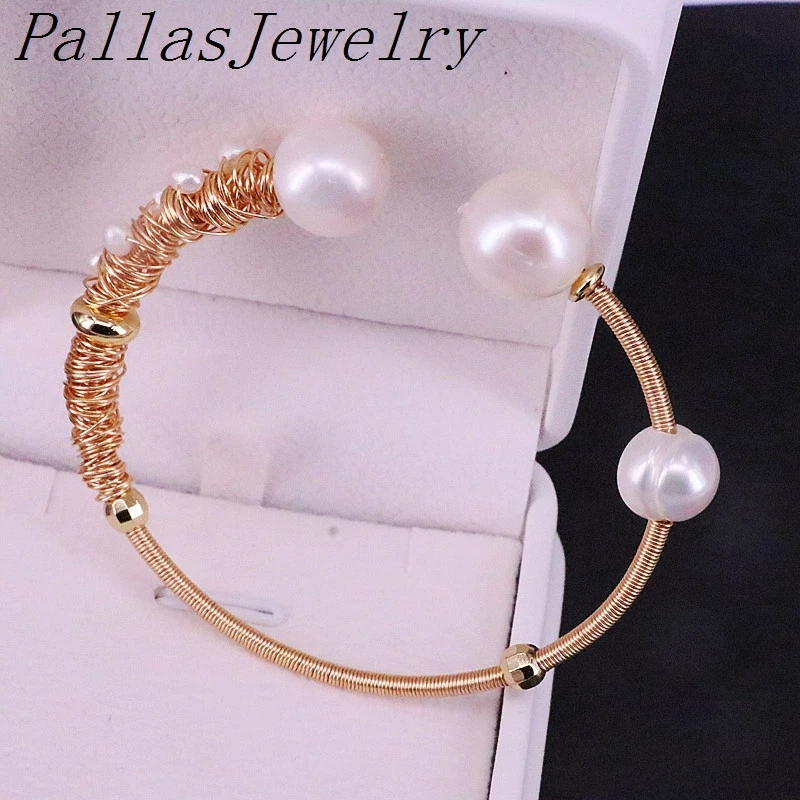 3Pcs hot! Latest cuff pearl Bracelet gold wire wrapped Bangle women fashion charm Bracelet Jewelry