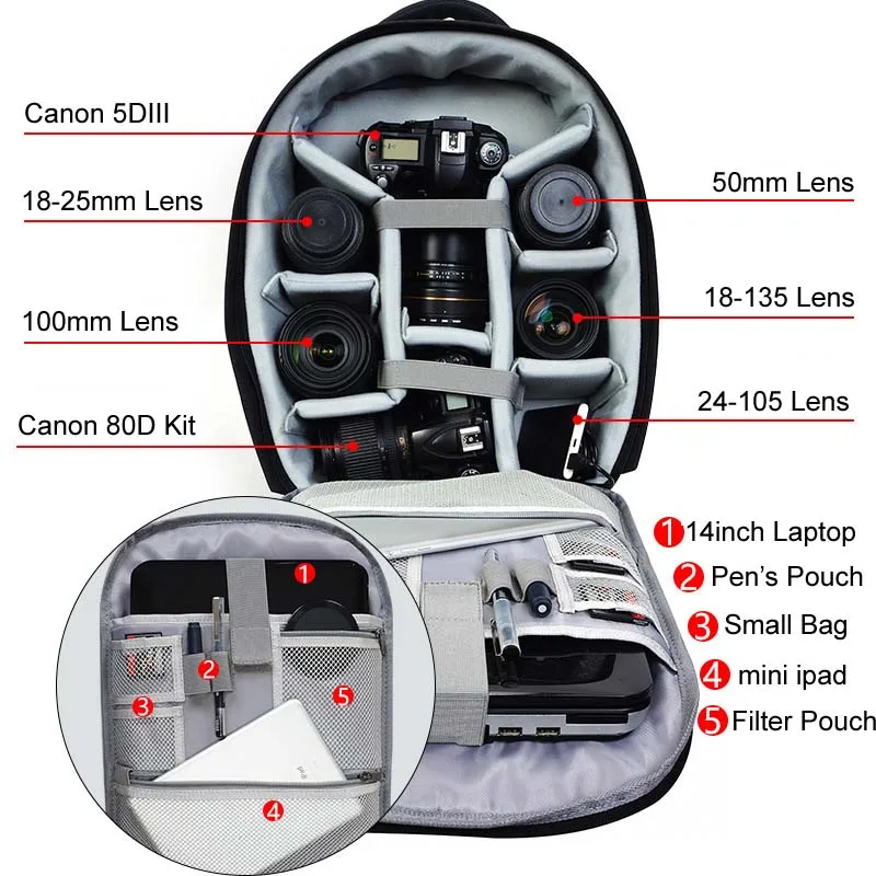 camera backpack pro dslr bag case large capacity waterproof shockproof bag for canon sony nikon slr dslr camera lens tripods free global shipping
