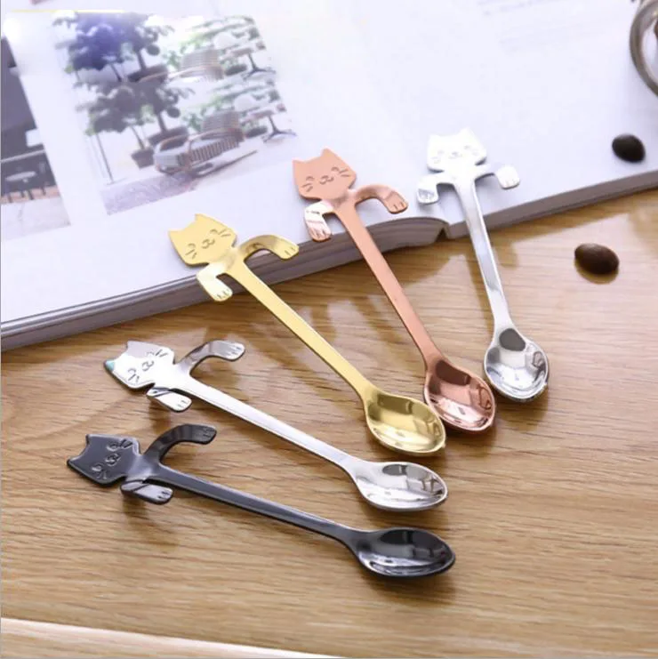 

Creative Stainless Steel Cartoon Cat Hand Coffee Tea Spoon Ice Cream Dessert Long Handle Hanging Spoons Tableware Kitchen Tools