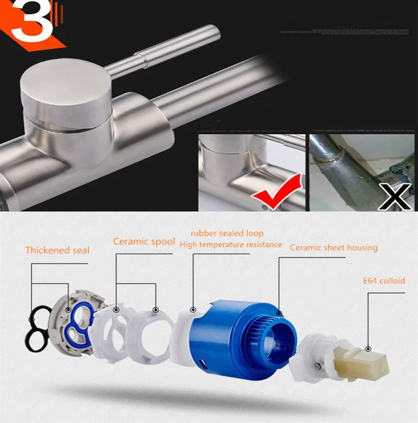 

Vegetable basin faucet SUS304 stainless steel brushed kitchen sink 360-degree universal rotatable hot and cold faucet