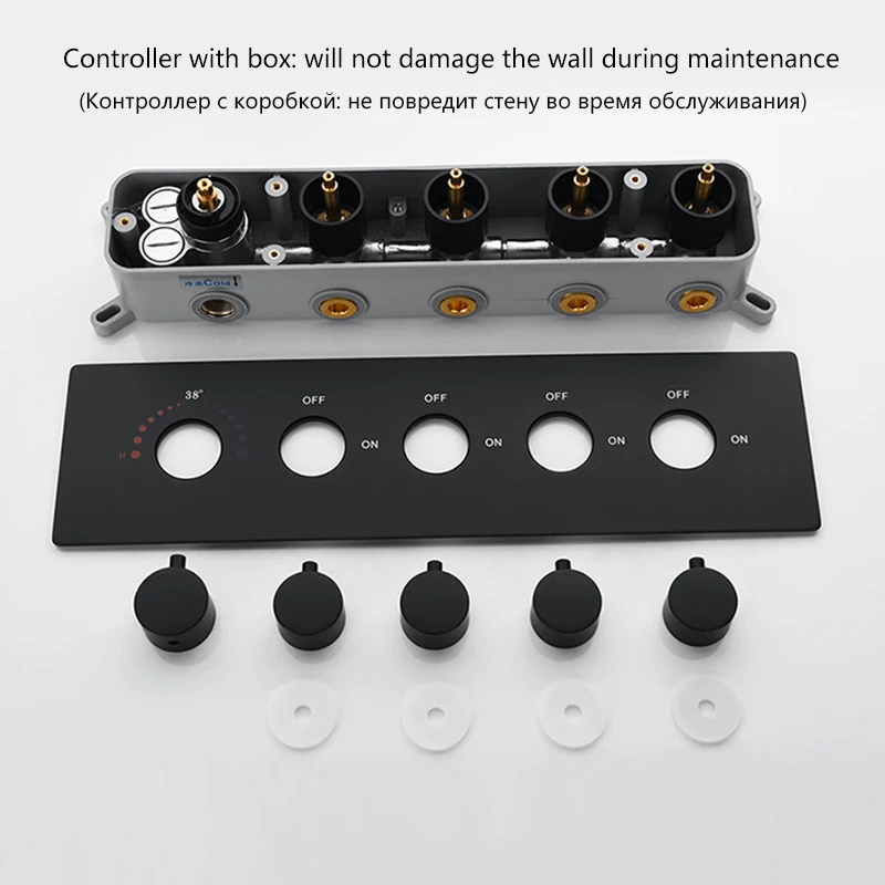 저렴한 블랙 LED 온도 조절 은폐 샤워 꼭지 세트 천장 50cm * 36cm, 비/폭포 모드, 컨트롤 박스, 온도 조절 샤워 구매 블랙 LED 온도 조절 은폐 샤워 꼭지 세트 천장 50cm * 36cm, 비/폭포 모드, 컨트롤 박스, 온도 조절 샤워